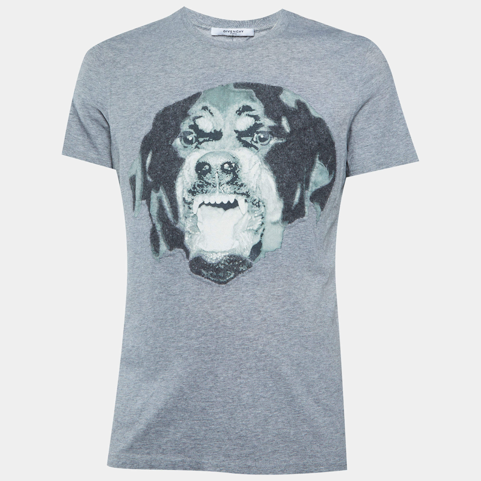 Pre Owned Givenchy Grey Rottweiler Print Cotton Cuban Fit Crew Neck T-Shirt M
