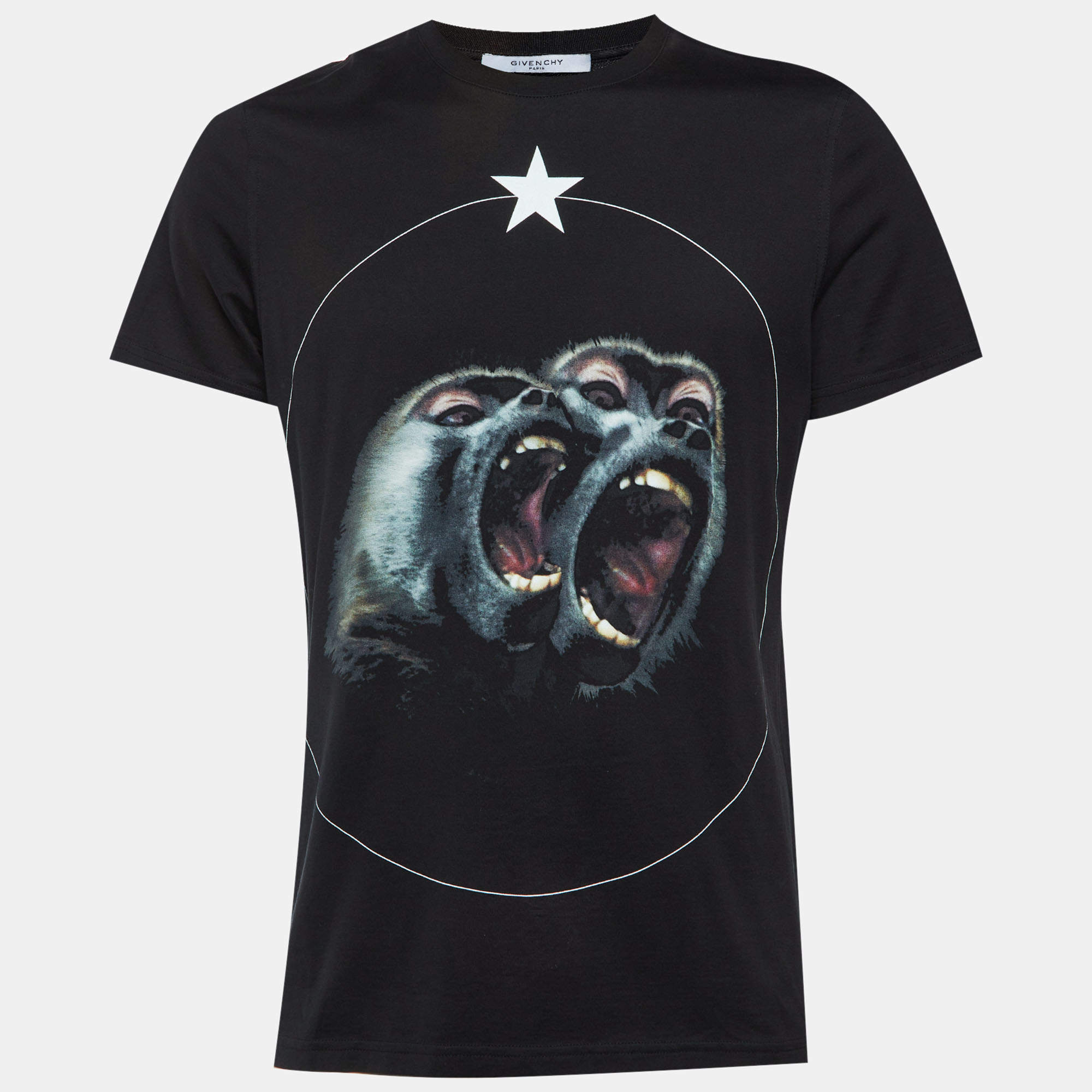 Pre Owned Givenchy Black The Monkey Brothers Print Cotton Crew Neck T-Shirt M