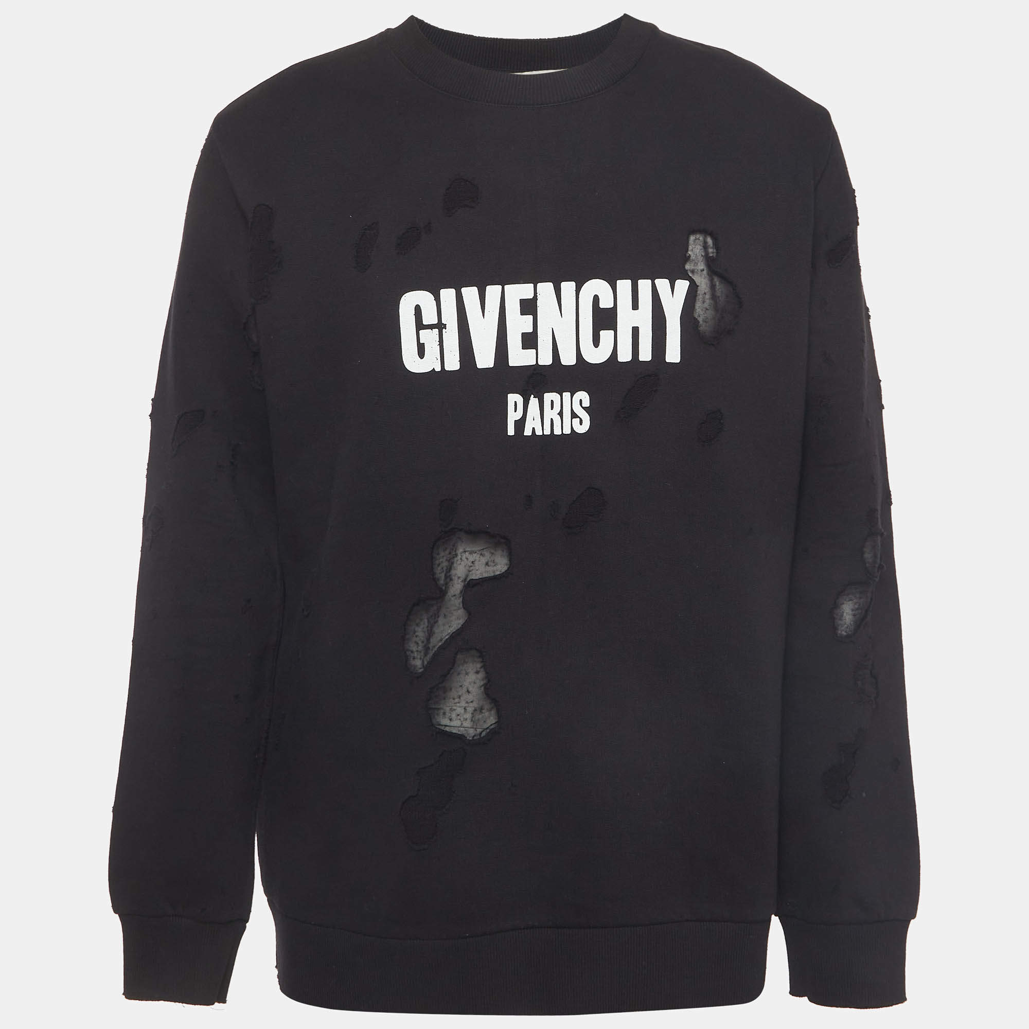 Pre Owned سويتشيرت جيفنشي قطن أسود بشعار رسومي متآكل مقاس كبير