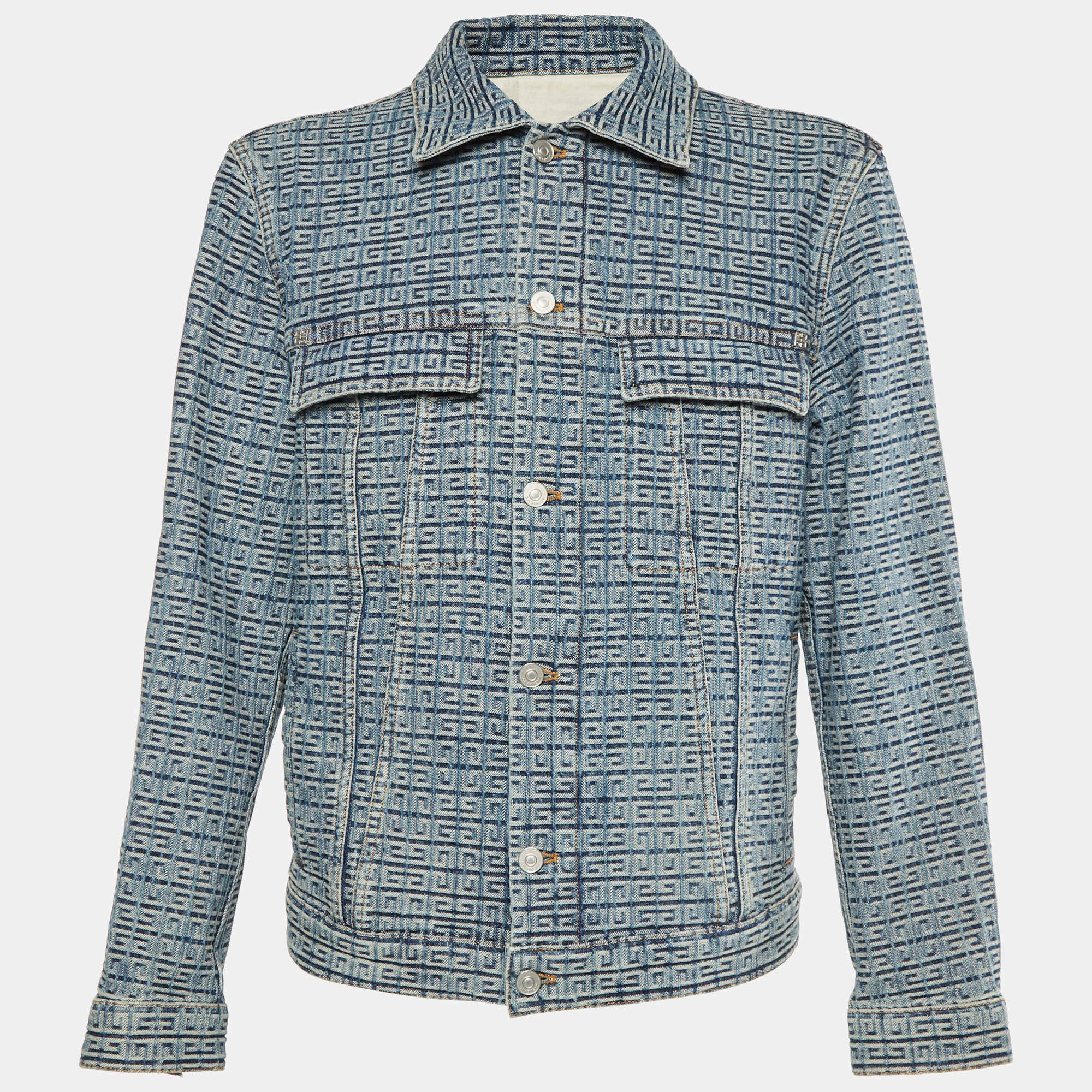 Pre Owned Givenchy Blue 4G Monogram Denim Trucker Jacket L