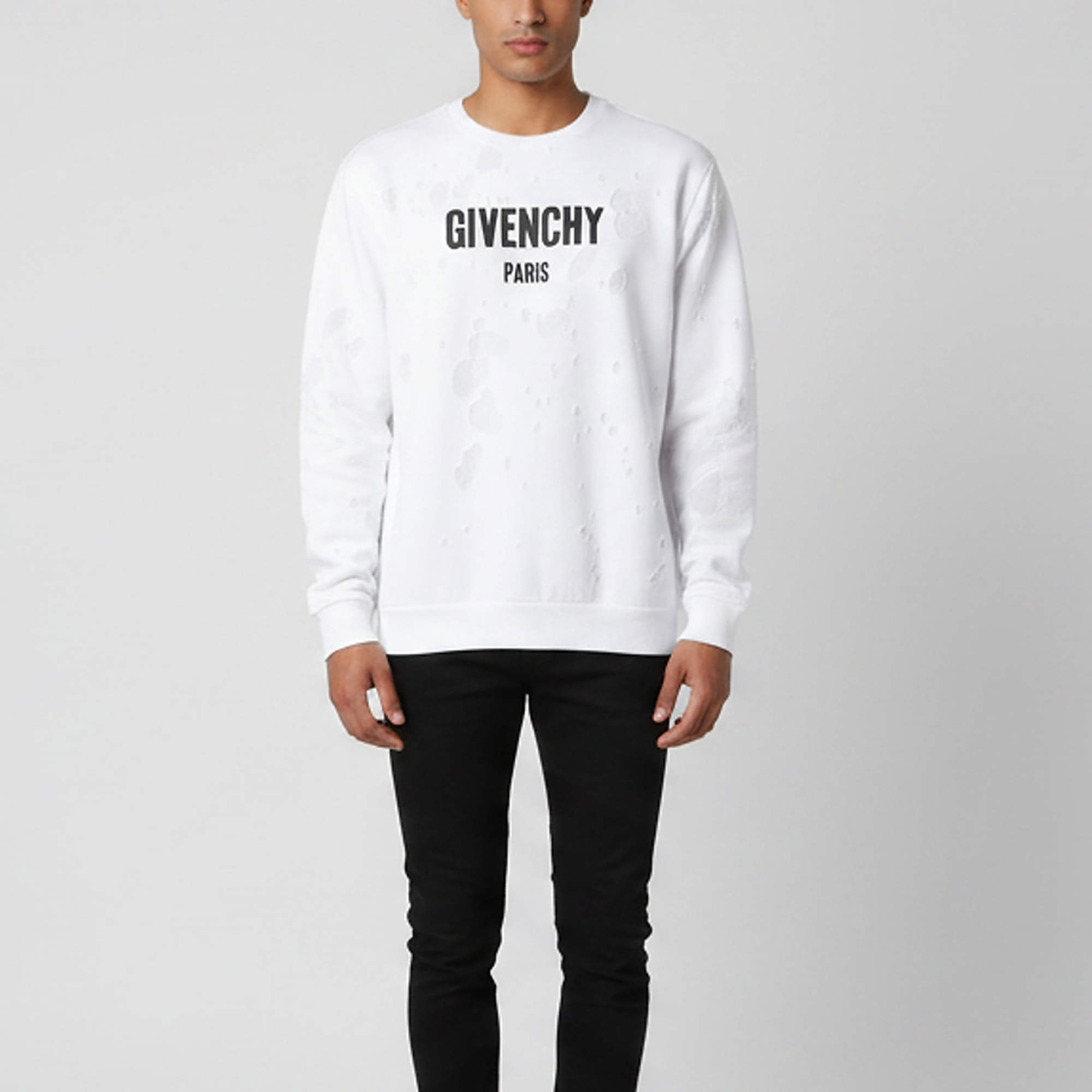 Pre Owned Givenchy White Jersey Distressed Logo Sweater XL