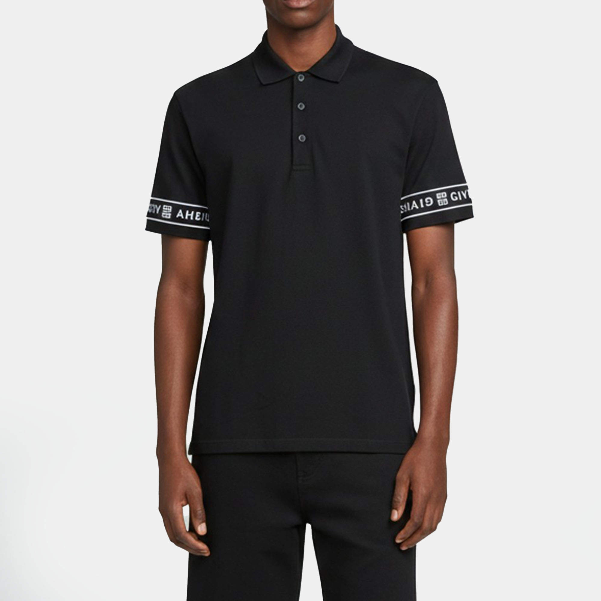 Givenchy Black Logo Tape Pique Knit Polo TShirt XL | eBay