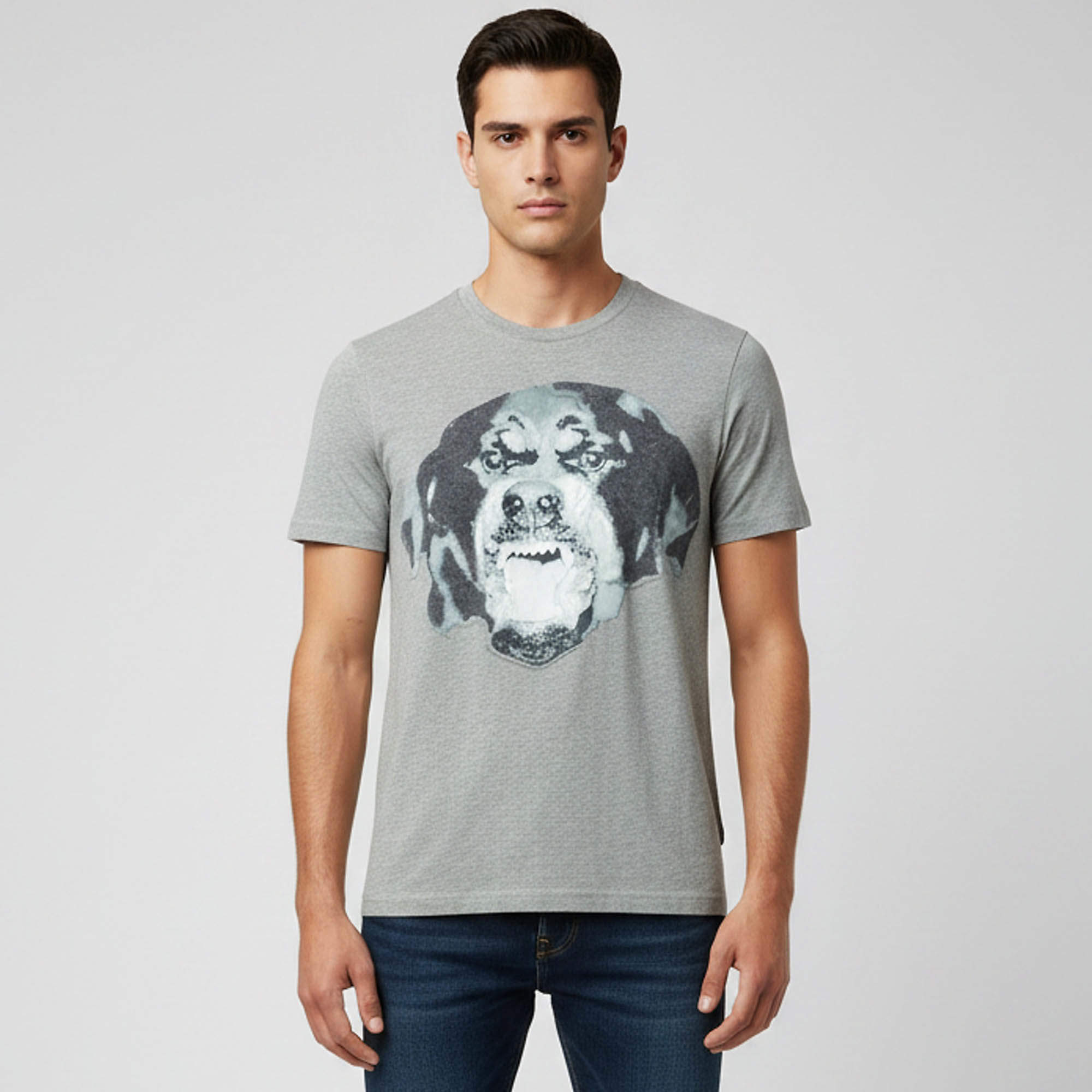 مملوكة مسبقًا Givenchy Grey Rottweiler Print Jersey Cuban Fit T-Shirt S