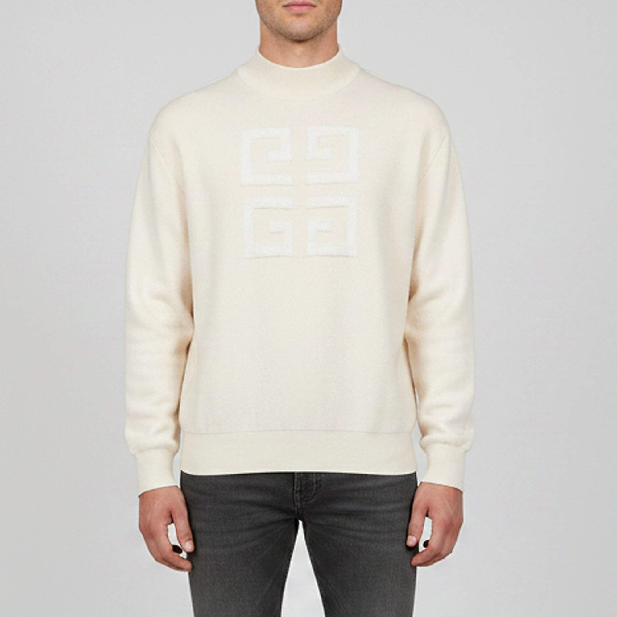 Pre Owned Givenchy Cream 4G Pattern Wool Blend Knitted Sweater L