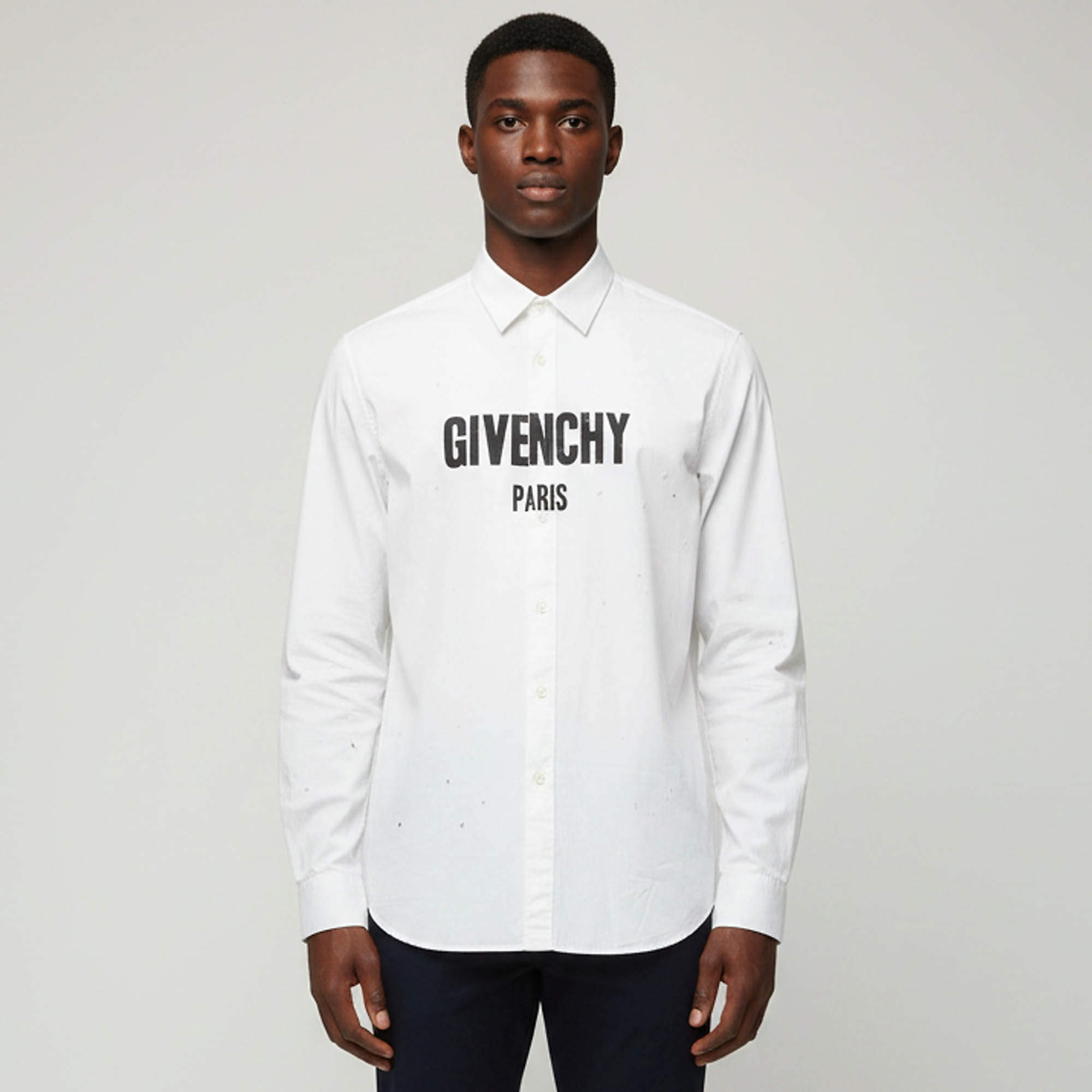 Pre Owned Givenchy White Logo Print Cotton Distressed Cuban Fit Shirt XL