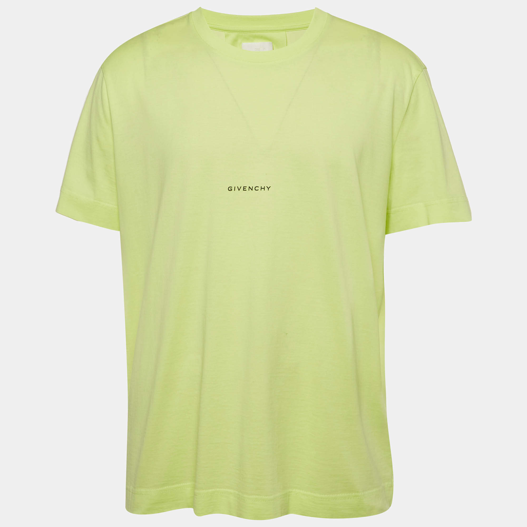 Pre Owned Givenchy Bright Green Logo Print Cotton Crewneck T-Shirt XXL