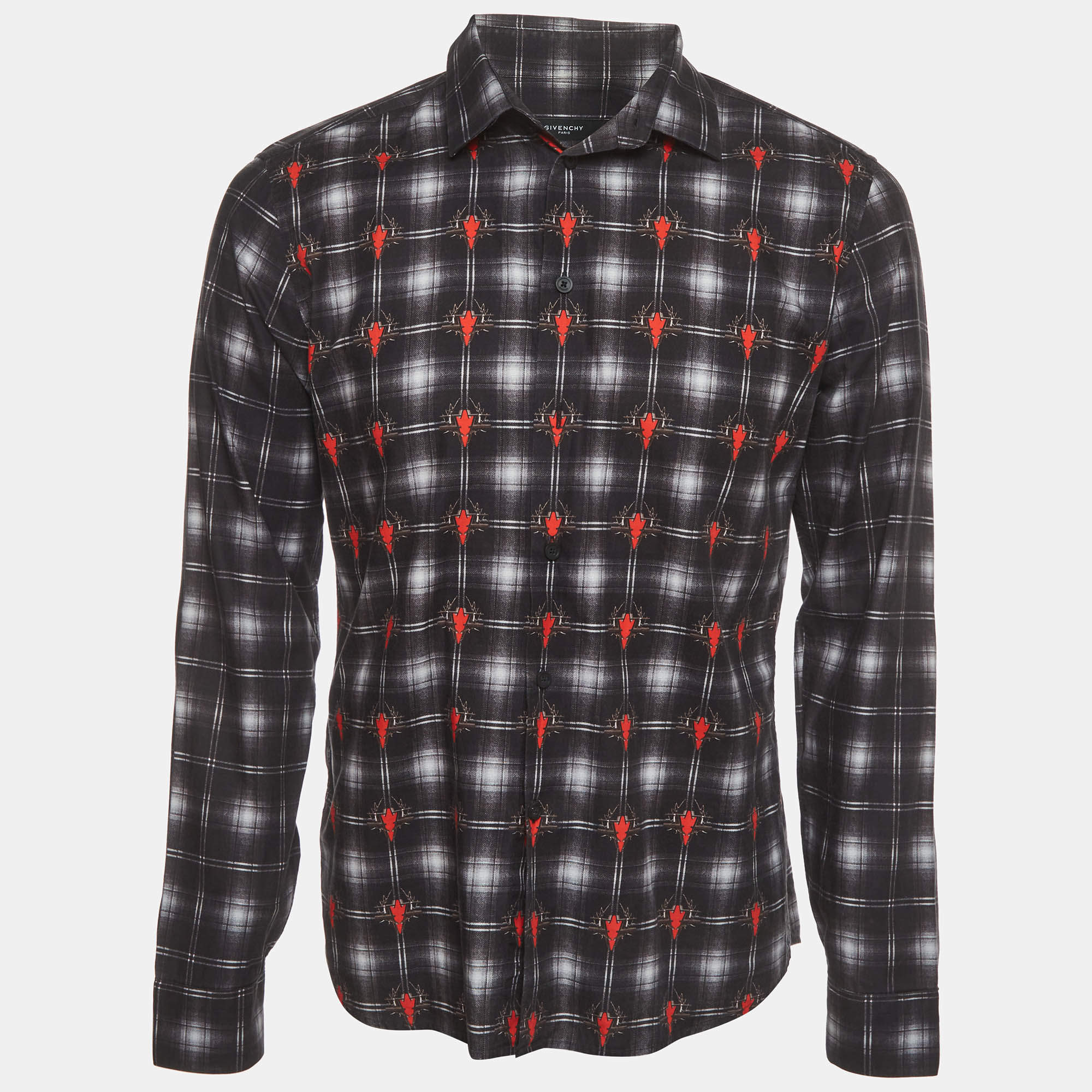 Pre Owned Givenchy Black Check Print Cotton Long Sleeve Shirt L