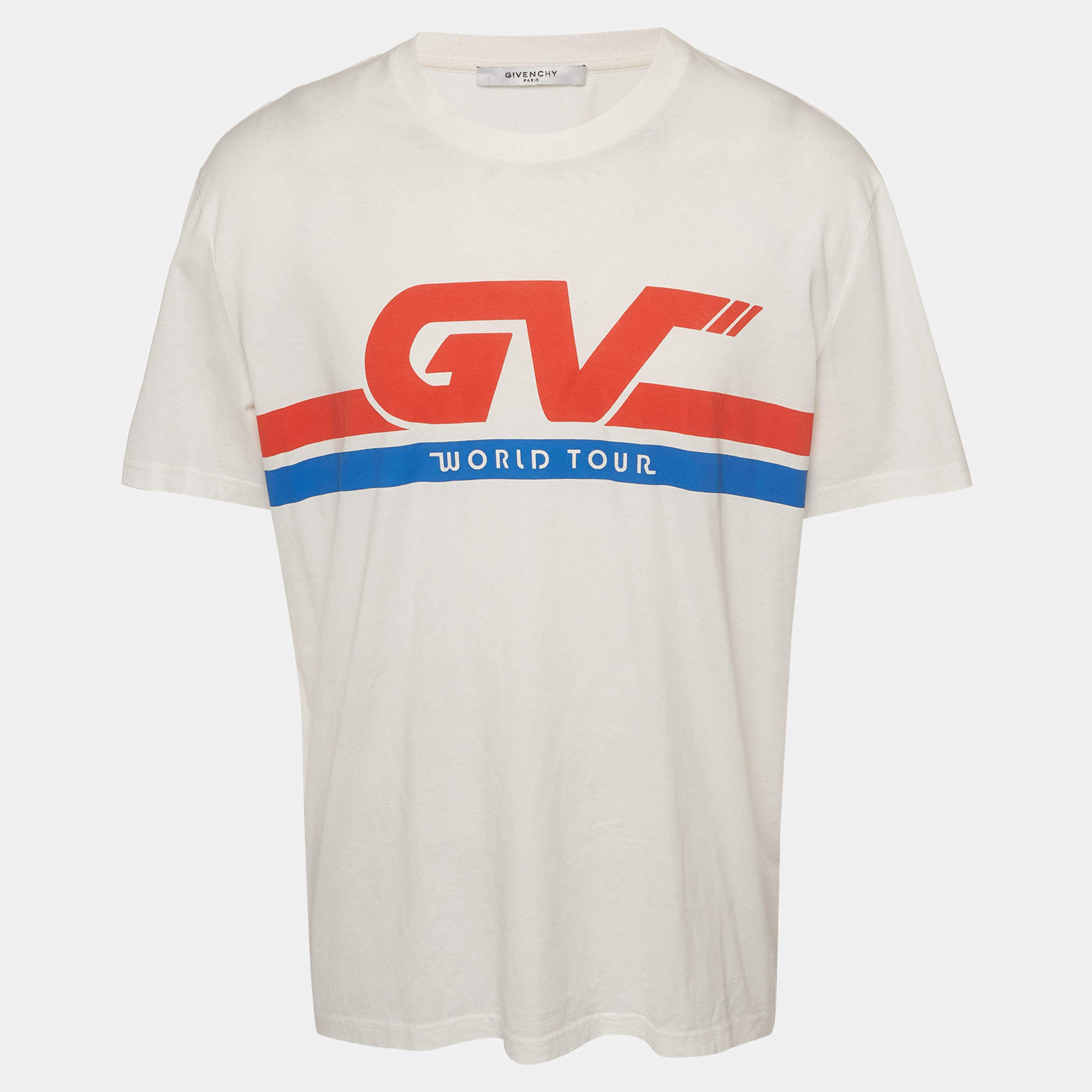 مملوكة مسبقًا Givenchy White Logo Print Jersey World Tour T-Shirt XXL