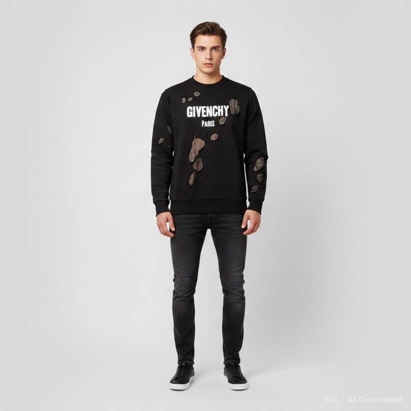 مملوكة مسبقًا Givenchy Black Cotton Distressed Crewneck Sweatshirt XS