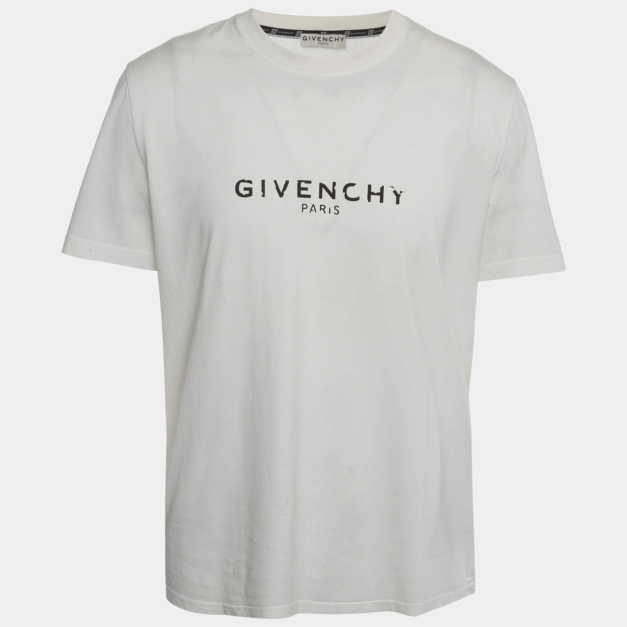 Pre Owned Givenchy White Printed Jersey Short Sleeve Crewneck T-Shirt XL 