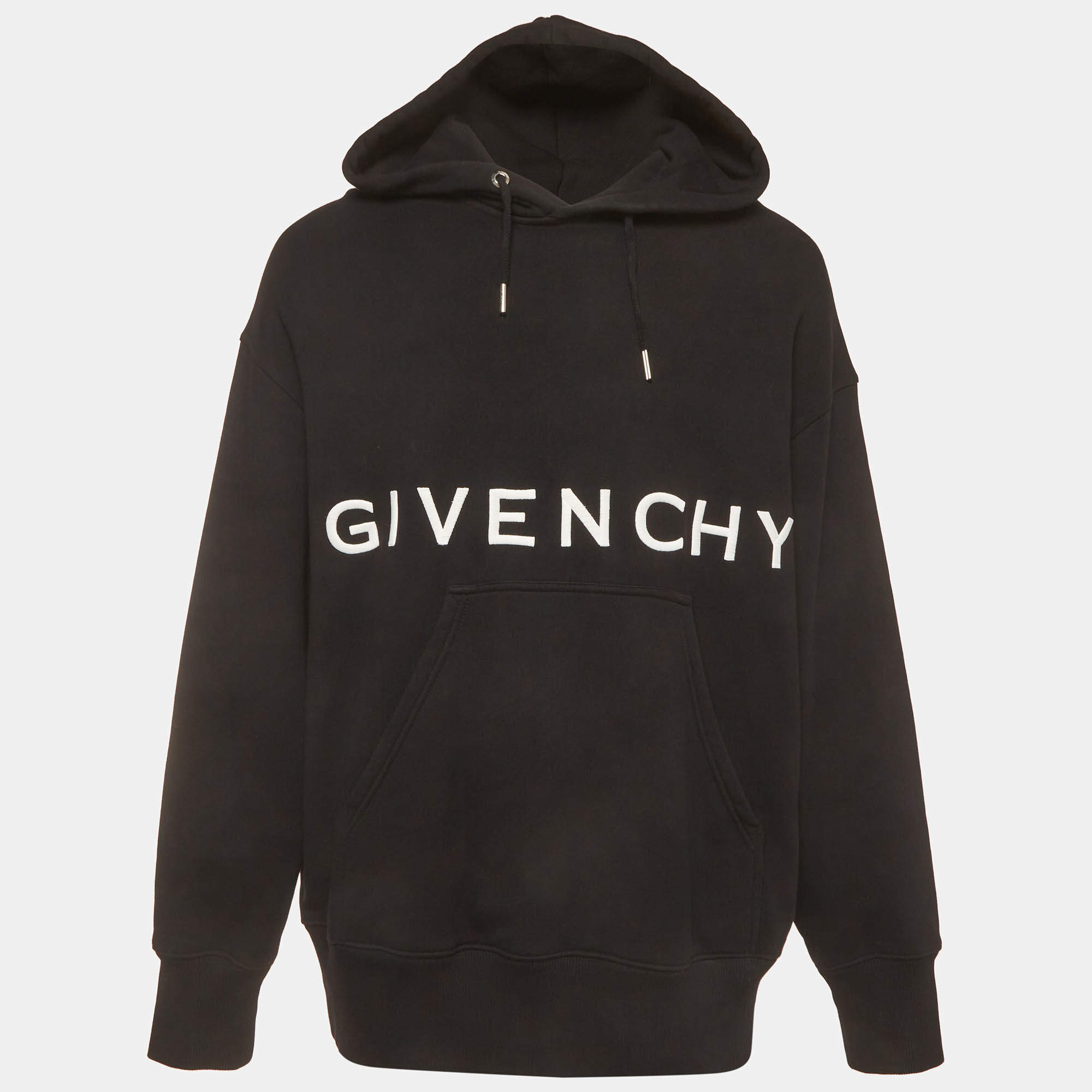 Pre Owned Givenchy Black Logo Embroidered Cotton Oversized Hoodie L
