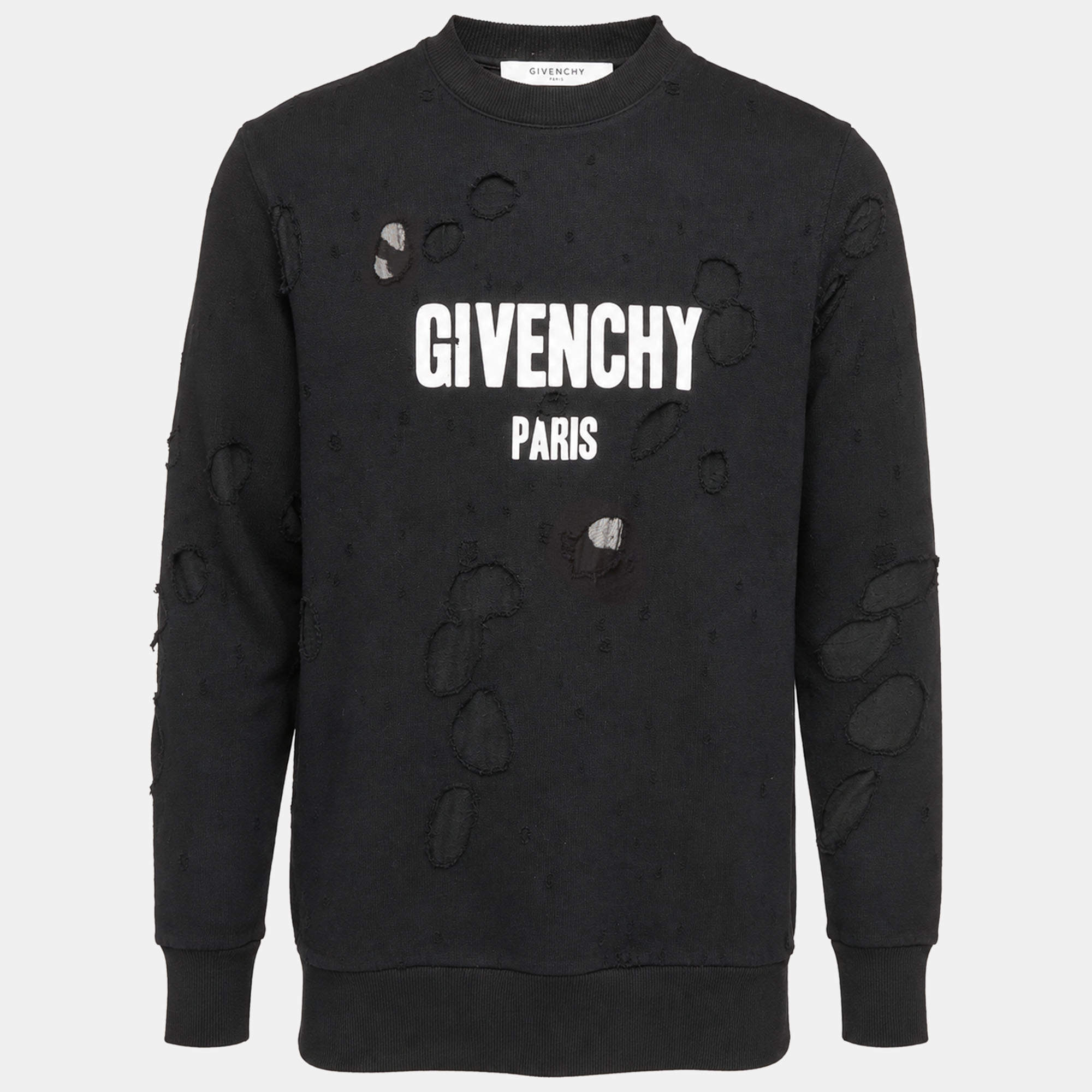 Pre Owned Givenchy Black Logo Graphic Distressed Jersey Sweatshirt XS