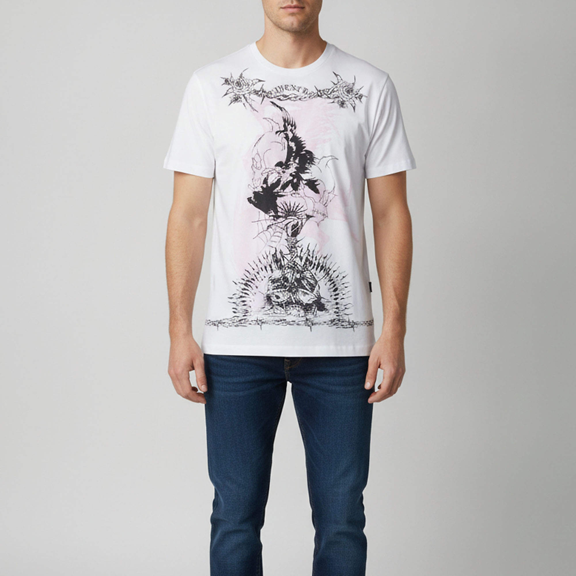 Pre Owned Givenchy White Gothic Print Jersey Oversized T-Shirt S