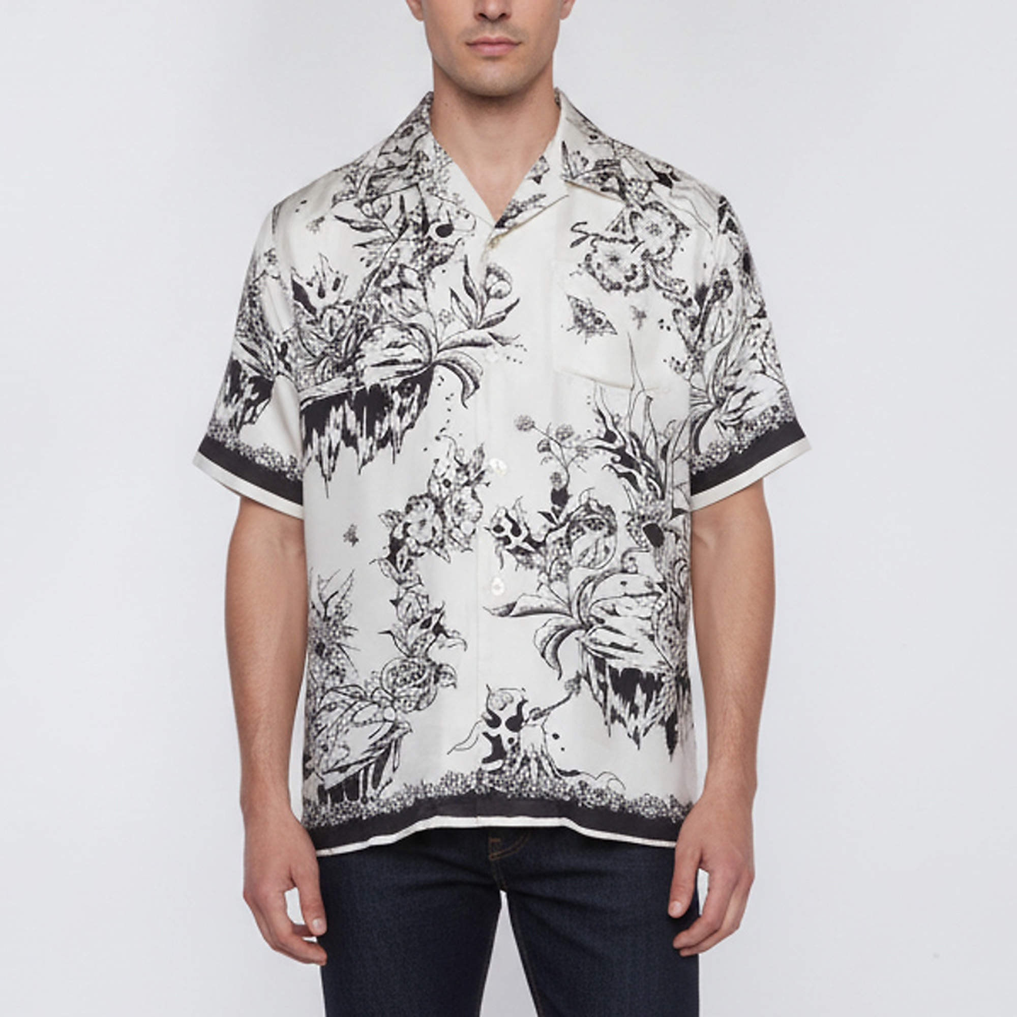 Pre Owned Givenchy Monochrome Monster Print Silk Hawaiian Shirt S