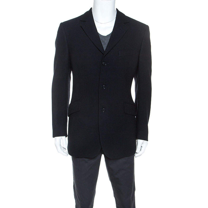 Pre Owned Givenchy Navy Blue Waffle Knit Three Button Blazer L