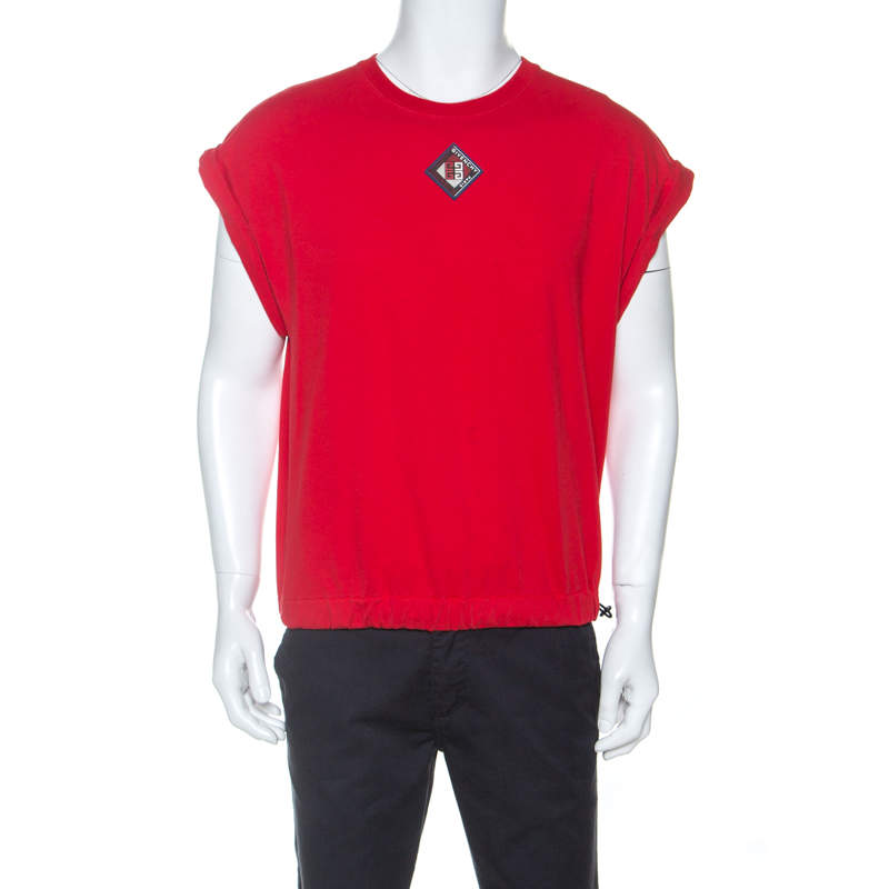 مملوكة مسبقًا تي شيرت جيفنشي أكمام قصيرة تفاصيل حافة أربطة قطن أحمر S