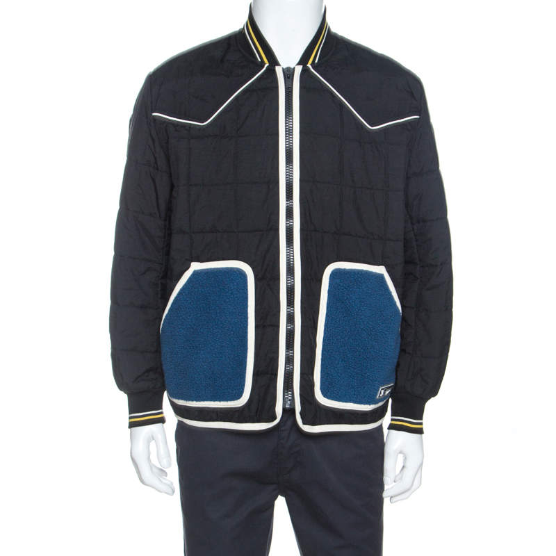 Pre Owned Givenchy Black Contrast Pocket Detail Quilted Bomber Jacket L