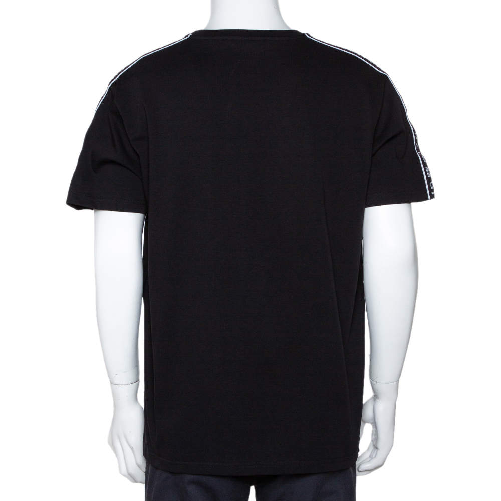 Givenchy Black Cotton Logo Tape Sleeve Detail Crew Neck T Shirt L