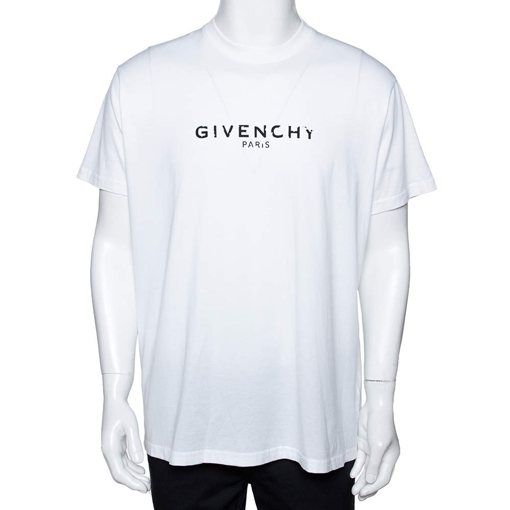 Givenchy White Logo Print Cotton Paris Vintage Oversized T-Shirt S