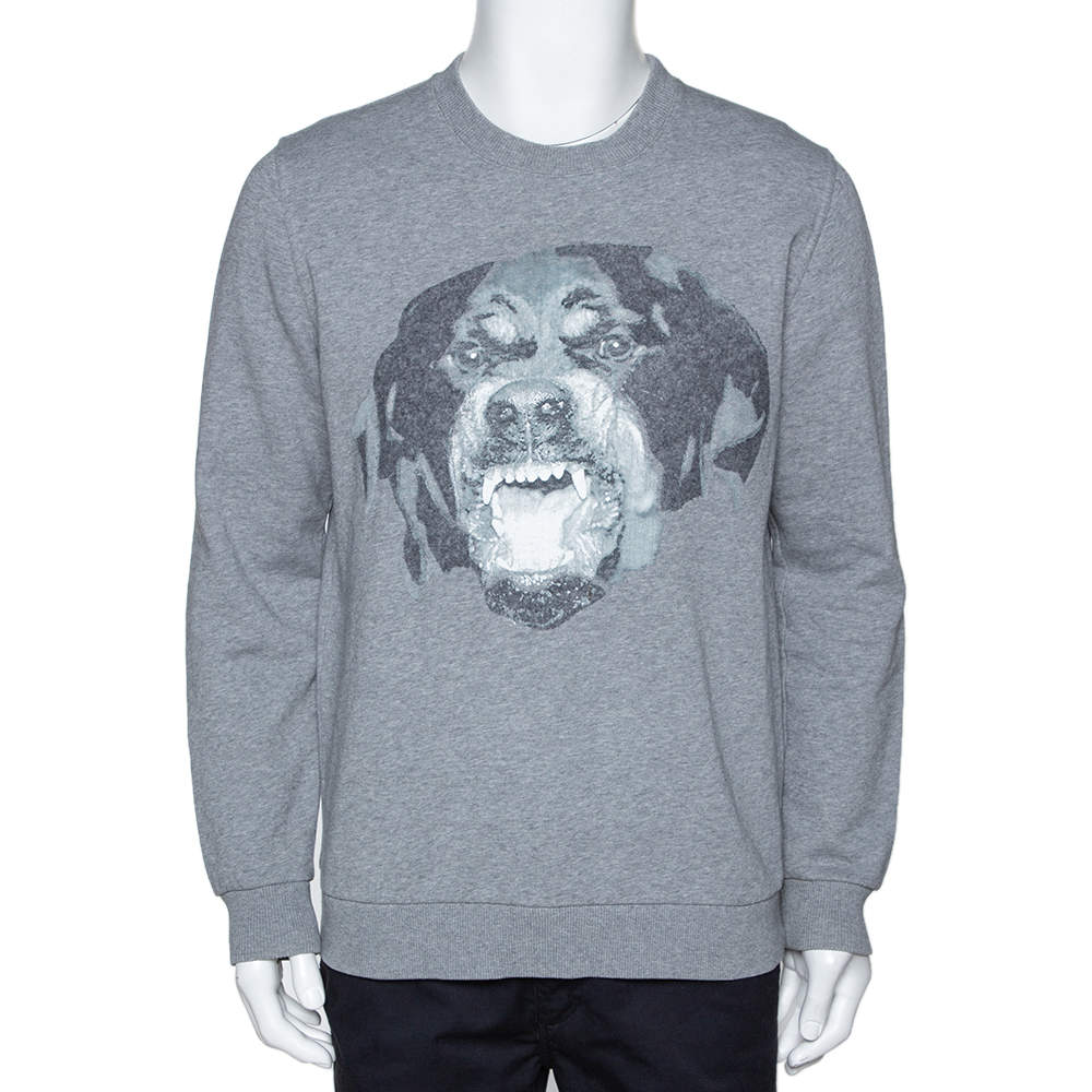 Givenchy Grey Knit Rottweiler Print Cuban Fit Crew Neck Jumper S