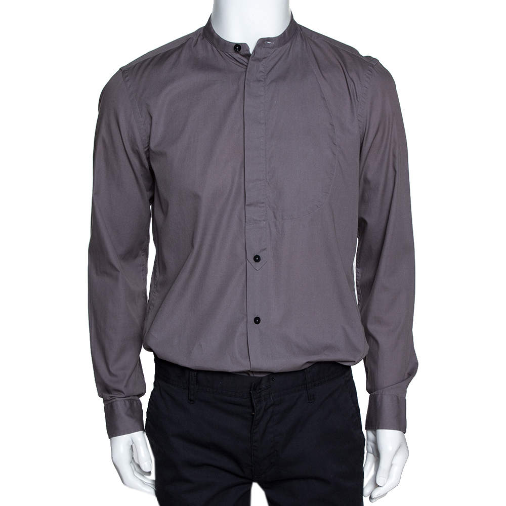 Pre Owned Givenchy Taupe Cotton Long Sleeve Mandarin Collar Shirt L