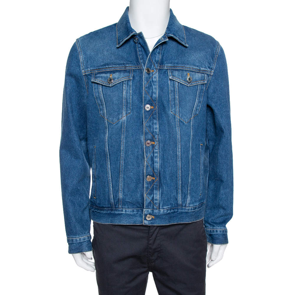 مملوكة مسبقًا Givenchy Blue Logo Print Denim Button Front Jacket XL