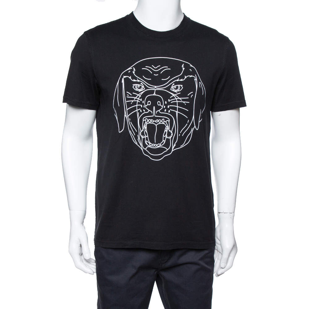 Pre Owned تي شيرت جيفنشي قصه كوبان قطن مطبوع روتويلر مرسام أسود مقاس كبير (لارج)