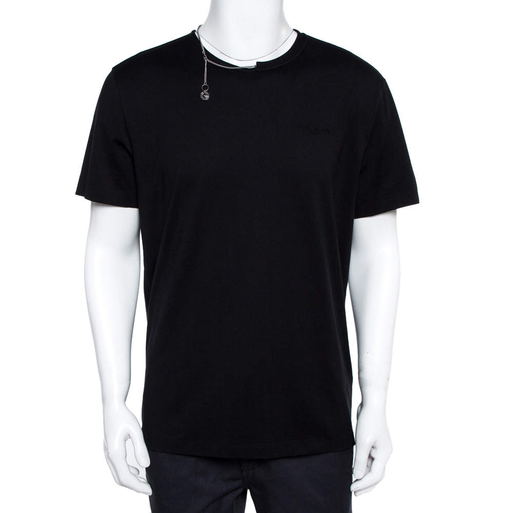 Givenchy Black Cotton Knit Chain Detail T-Shirt XL