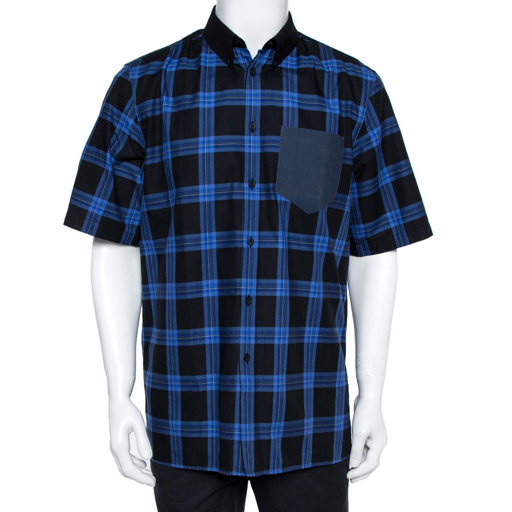 Givenchy Blue Checked Cotton Cuban Fit Button Down Shirt L