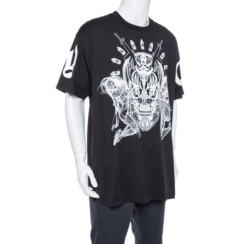 Givenchy Black Elmerinda Print Cotton Crew Neck T-Shirt XXL