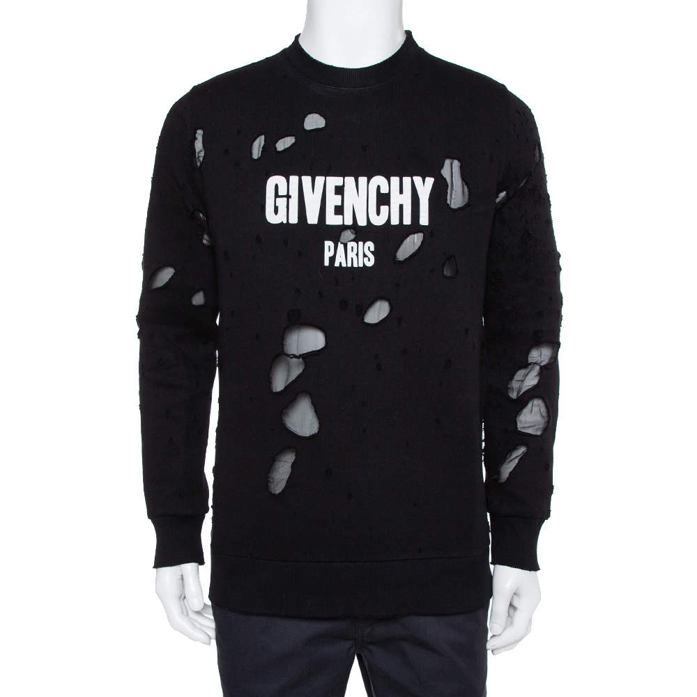 Givenchy Black Knit Logo Printed Distressed Sweatshirt S Givenchy | TLC