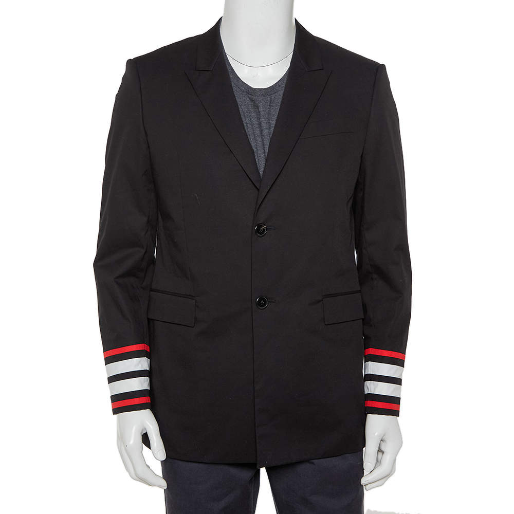 Givenchy Black Cotton Contrast Trim Detail Button Front Jacket XL