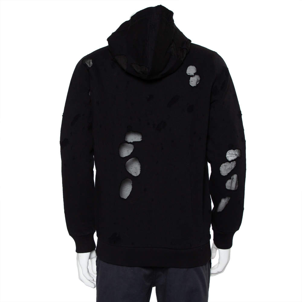Givenchy Black Cotton Logo Printed Distressed Hoodie S Givenchy