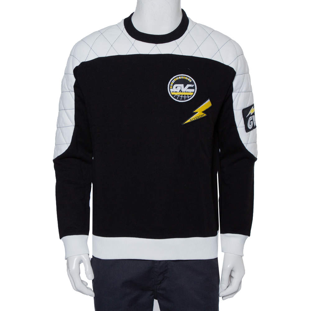 Pre Owned Givenchy Black Cotton Quilted Patch Detail Crewneck Sweatshirt S