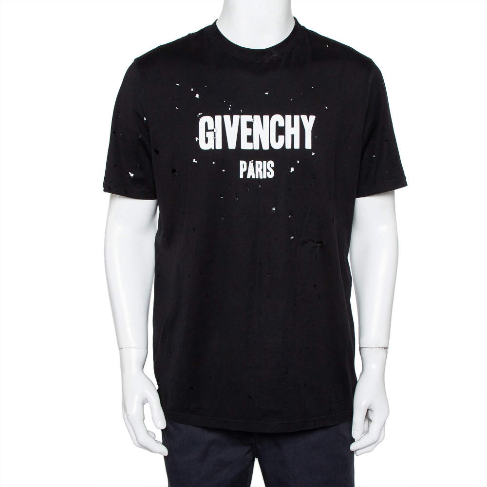 Givenchy Black Logo Print Cotton Oversized Distressed T-shirt M