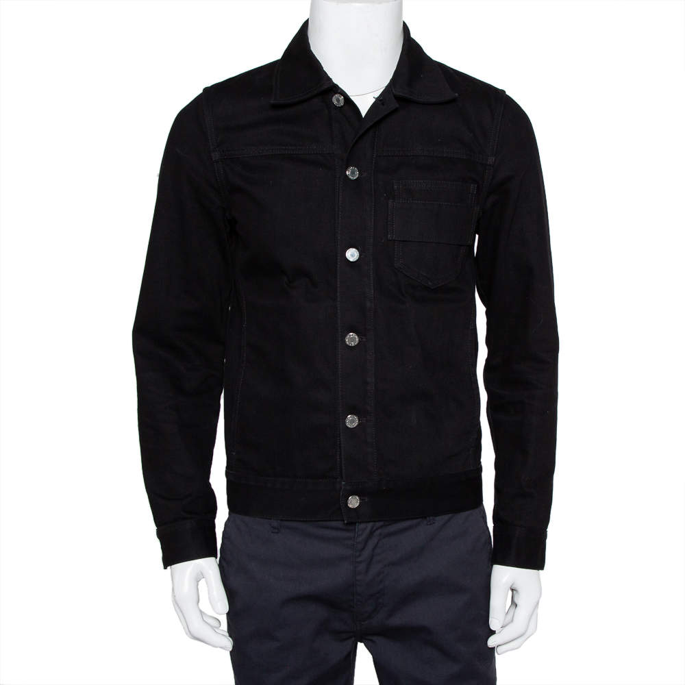 Pre Owned Givenchy Black Denim Logo Embroidered Button Front Jacket M
