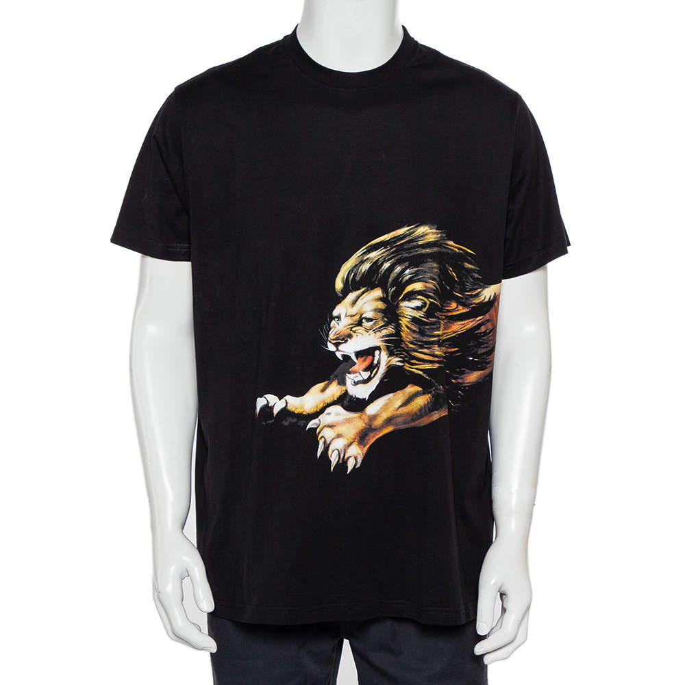 مملوكة مسبقًا Givenchy Black Lion Printed  Signature Cotton Oversized T-Shirt S