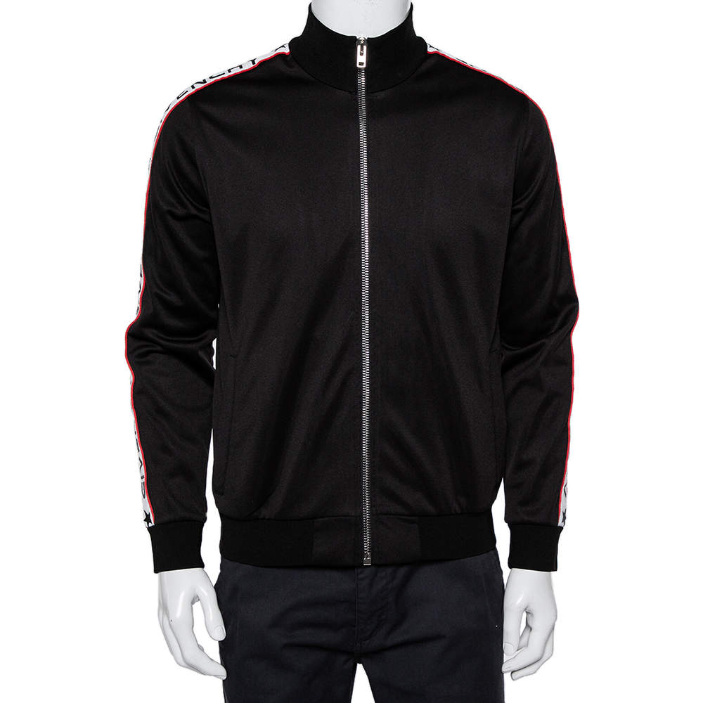 Pre Owned Givenchy Black Jersey Logo Tape Detail Track Jacket M
