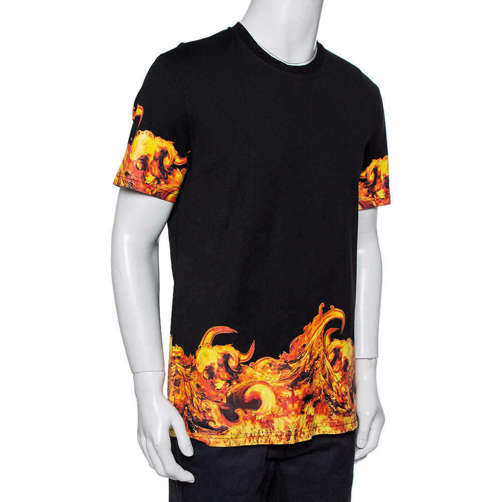 Givenchy Black Flames Printed Cotton Crewneck T Shirt L