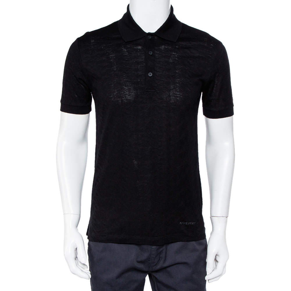 مملوكة مسبقًا Givenchy Black Jacquard Knit Logo Detail Polo T-Shirt M
