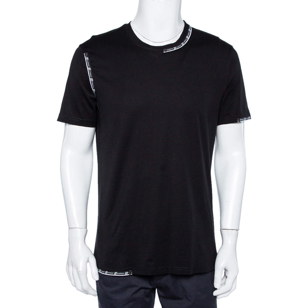 Givenchy Black Cotton Slim Fit Tape Detail Crew Neck T-Shirt L