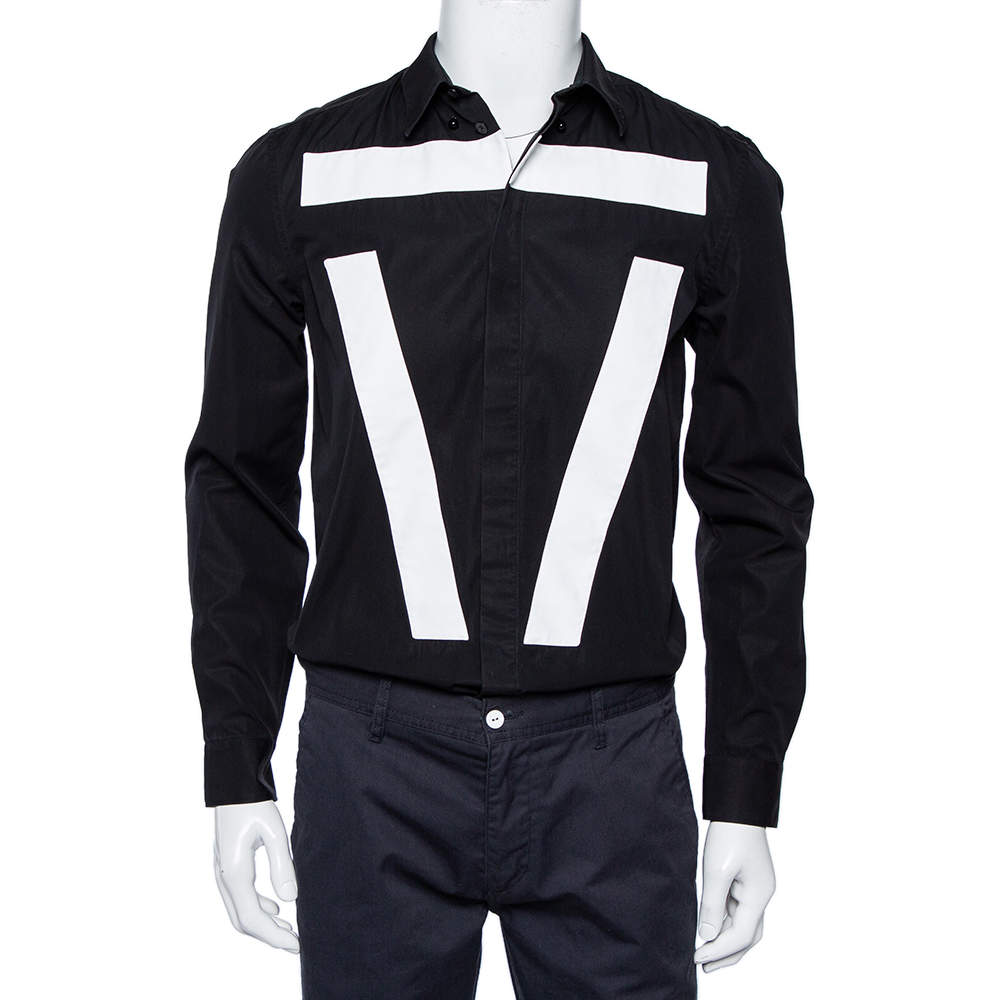 Givenchy Black Cotton Contrast Detail Button Front Shirt M