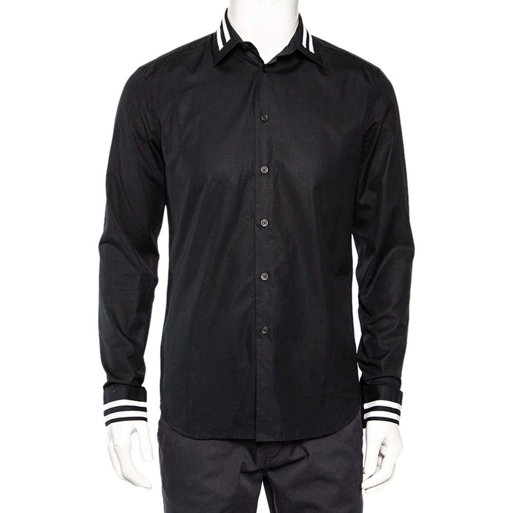 Pre Owned قميص جيفنشي قطن أسود مزين متباين أزرار أمامية مقاس وسط (ميديوم)