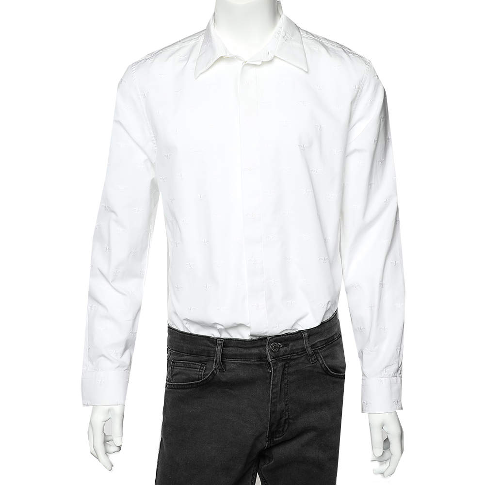 Givenchy White Embroidered Cotton Button Front Shirt XL