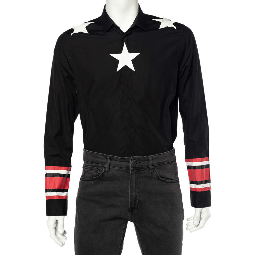 مملوكة مسبقًا Givenchy Black Cotton Iconic Stars and Stripes  Button Front Shirt L