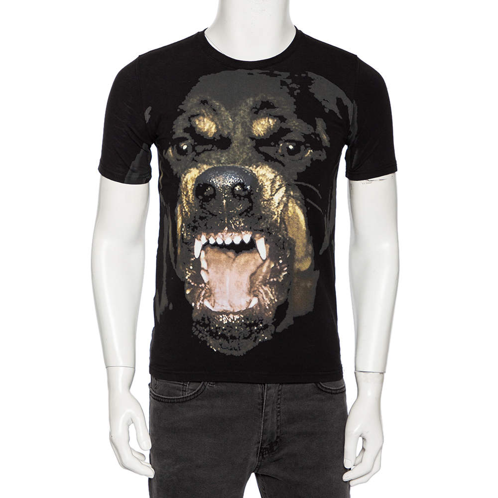 Pre Owned تي شيرت جيفنشي قطن جيرسيه طباعة روتويللر أسود رقبة مستديرة مقاس صغير - سمول 