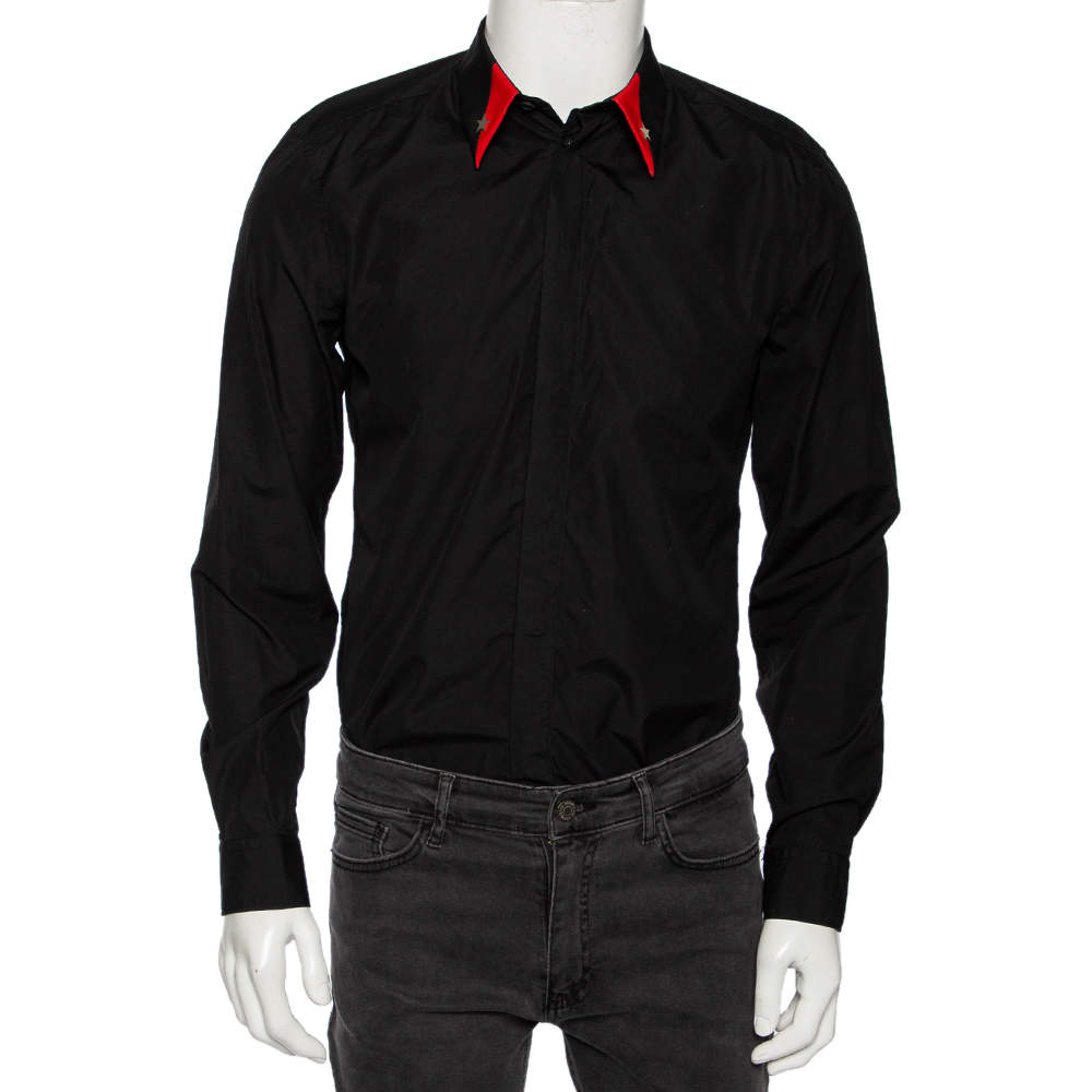 مملوكة مسبقًا Givenchy Black Cotton Poplin Star Detail Button Front Shirt M