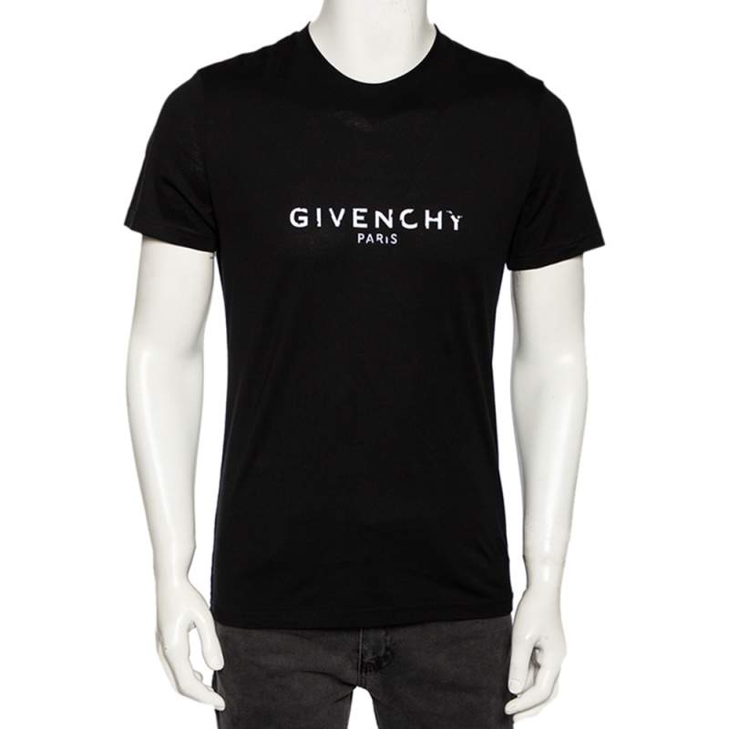 مملوكة مسبقًا Givenchy Black Cotton Distressed Logo Print Round Neck T-Shirt S 