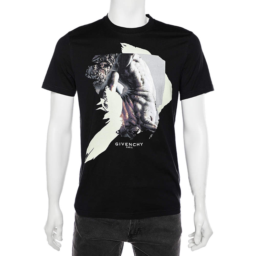 Pre Owned تي شيرت جيفنشي قطن مطبوع أسود أكمام قصيرة رقبة مستديرة مقاس وسط (ميديوم)