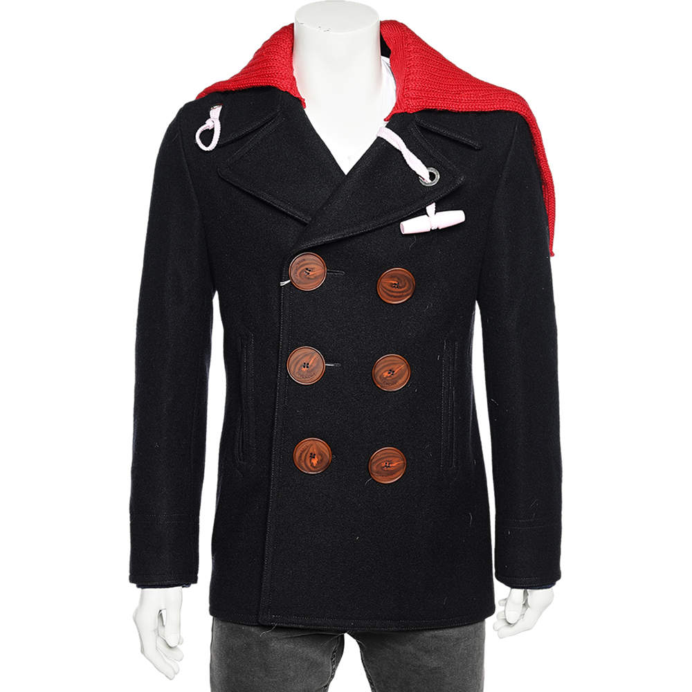 Pre Owned Givenchy Black Wool Contrast Collar Overlay Double Breasted Jacket L